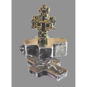 Portable Byzantine Reliquary Cross In Enamelled Vermeil 