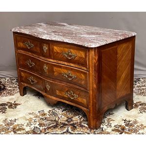 Curved Chest Of Drawers In Louis XV Period Marquetry
