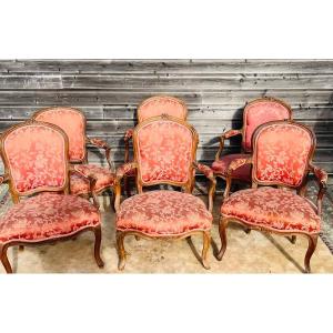 Suite Of 6 Convertible Armchairs Stamped From The Louis XV Period