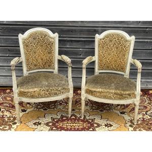 Pair Of Lacquered Convertible Armchairs From The Louis XVI Period