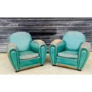 Pair Of Art Deco Leather Club Armchairs