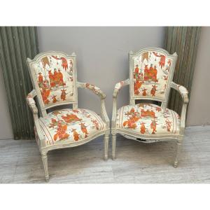 Pair Of Louis XVI Armchairs In Lacquered Wood
