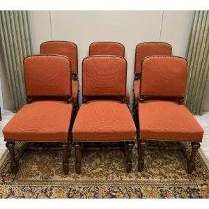 Set Of 6 Louis XIII Walnut Chairs, 19th Century