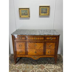 Transition Chest Of Drawers With Marquetry Steps From The 19th Century 