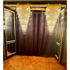 Pair Of Venini Murano Glass Cascading Chandeliers 