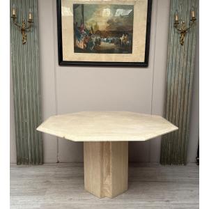 1970s Italian Octagonal Travertine Dining Table