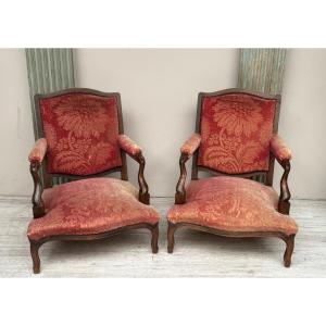 Pair Of Louis XV Walnut Bergere Chairs