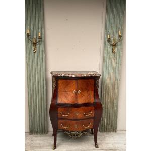 Curved Secretary Cabinet In Marquetry From The Napoleon III Period