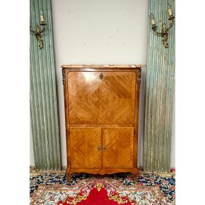 Louis XV Style Marquetry Secretary Desk, Stamped 
