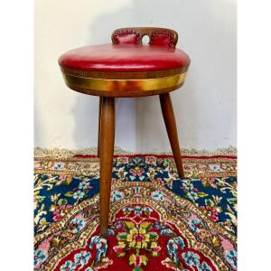 Art Deco Stool With Oak Legs 
