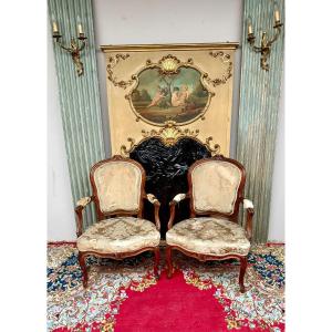 Pair Of Louis XV Period Walnut Armchairs