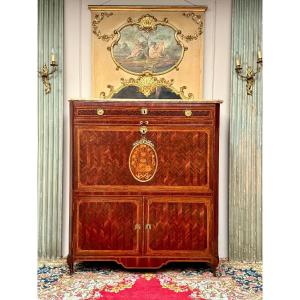 Transitional Secretary In Marquetry 18th Century