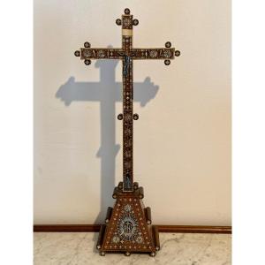 Crucifix In Olive Wood Inlaid With Mother-of-pearl