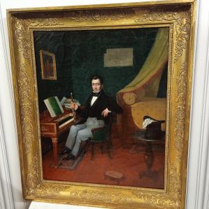 Interior Scene With Musician Oil On Canvas Early XIX