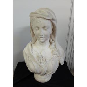 Bust Of Young Woman In Marble On Pedestal XIX