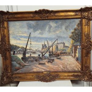 Fernand Laval (  1886  1966 ) : Notre Dame De Paris Vue Du Quai De La Rapée