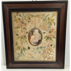 Miniature Religieuse XVIII Saint Joseph Dans Un Encadrement En Palissandre