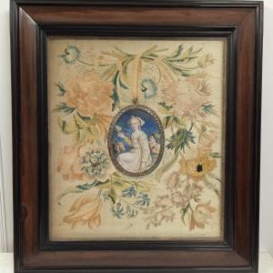 Miniature XVIII Sur Velin Religieuse Peut Etre Sainte Geneviève encadrement en palissandre