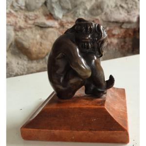 Bronze  "fillette Accroupie " Soclé Marbre époque XIX