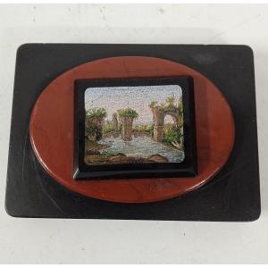 Presse Papier Orné D Une Micromosaîque Paysage Fin XIX