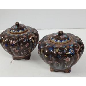 2 Pots Couverts Cloisonnés Fin XIX Japon