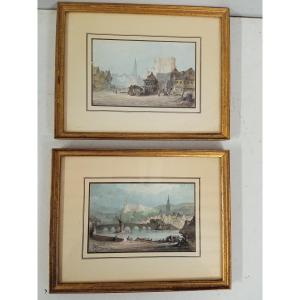 2 Gouaches Signed G Laloue Landscapes Probably Nantes