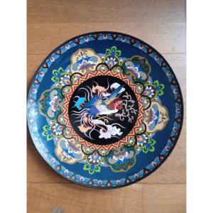 Japanese Cloisonné Dish, Late Meiji Era: Bird Of Paradise Decoration