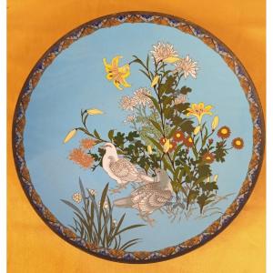Cloisonne For The End Of The Meiji Era Decorated With Two Pigeons