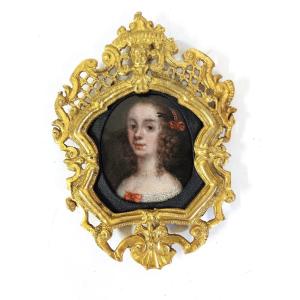 Miniature On Copper Portrait Of A Young Woman, 17th Century