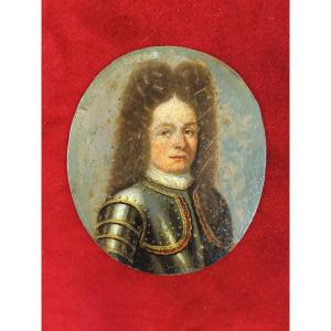 Miniature On Copper Portrait Of Man In Armor 17 Century