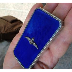 English Silver Powder Compact Decorated With The Emblems Of The Royal Air Force
