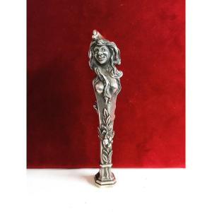Silver-plated Bronze Stamp: "elf Woman" From The 1900s