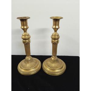 Pair Of Louis XVI Brass Candlesticks In 18th Century