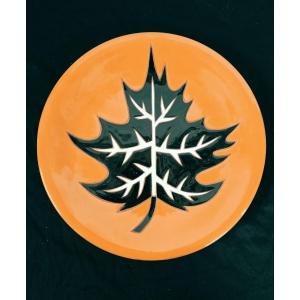 Picart Le Doux Jean (1902-1982) Black Leaf On An Ochre Background Plate