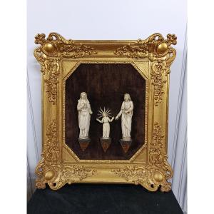 "holy Family" Pre-convention Spain XVIII Cites 3 Statuettes In A Frame