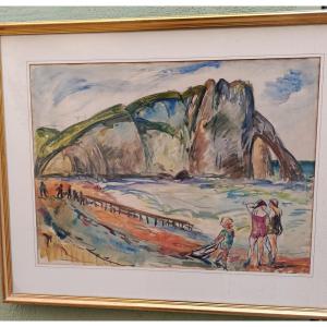 Paul Paquereau (1871-1956) "etretat, Lively Landscape, Normandy"