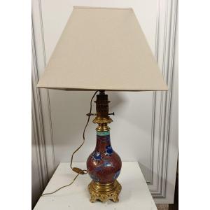 19th Century Porcelain Lamp With "phoenix Decoration"