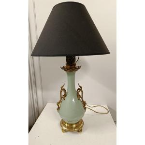 Late 19th Century Electric Oil Lamp, Celadon Green Porcelain