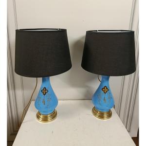 Pair Of Opaline Glass Lamps Fitted With Electric Lighting, Napoleon III Period