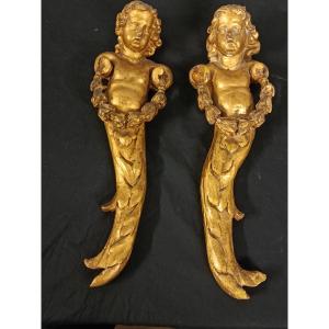 Pair Of Gilded Wooden Caryatids 19th Century
