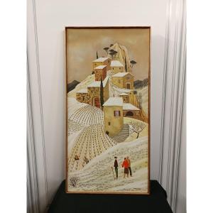 Max Savy (1918-2010) Oil On Canvas: "the Little Village In White"