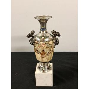 Vase In Silver And Iviry Shibayamz Japan Late 19 Th Century Meiji