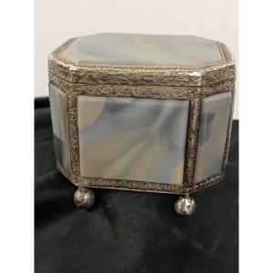 Agate Plaque Box With Silver Mount