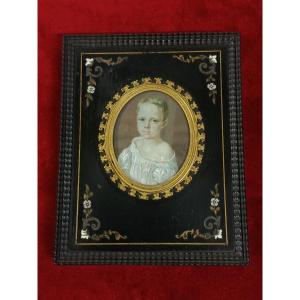 Miniature Portrait Of A Young Child Signed V Foulon 19th