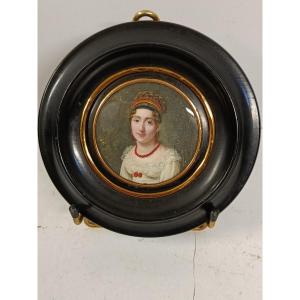 Round Miniature: Presumed Portrait Of Caroline Bonaparte, 19th Century