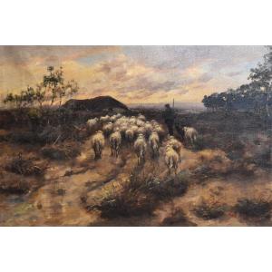 Back To The Sheepfold, France End Of XIXth Century, Oil On Canvas