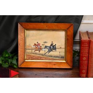 Watercolor Signed Dixon, 1888, Riders At La Barrière, Hunting With Hounds, England XIX Eme