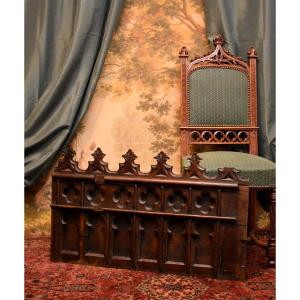 Large Gothic Style Woodwork Element, Door Top, Decorative Element, Oak, XIX E