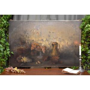 S. Gregory, 1914, Huge Still Life With Autumn Fruits, English School, Large Oil On Canvas