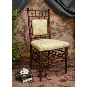 Napoleon III Period Chair, Bamboo Chair, Butterfly Fabric, 19th Century